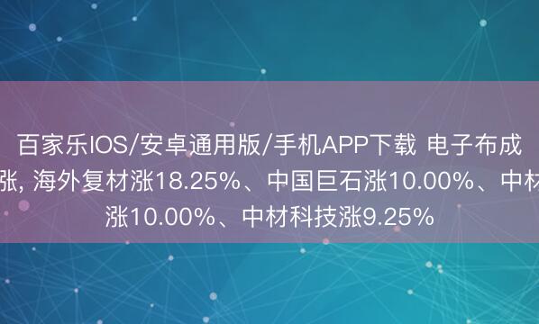 百家樂IOS/安卓通用版/手機(jī)APP下載 電子布成見板塊集體大漲， 海外復(fù)材漲18.25%、中國巨石漲10.00%、中材科技漲9.25%