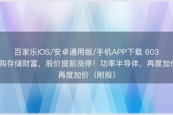 百家樂IOS/安卓通用版/手機(jī)APP下載 603137，收購存儲財富，股價提前漲停！功率半導(dǎo)體，再度加價（附股）